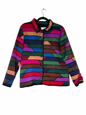 Victor Costa Multicolor Geometric Silk Quilted Jacket